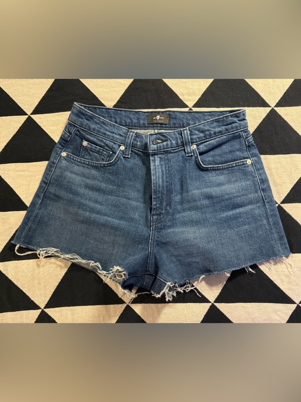 7 For All Mankind Blue Distressed Denim Cutoff Shorts